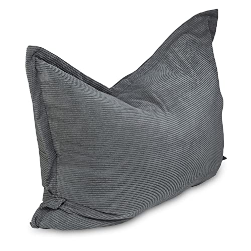 chilly pilley Sitzsack L XL XXL Cordstoff Bodenkissen Beanbag Styropor Füllung Riesensitzsack Cord-Material Sitzkissen Gartenkissen zum Liegen und Sitzen Cord 100x155 Grau von chilly pilley