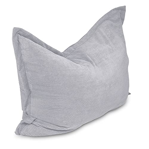 chilly pilley Sitzsack L XL XXL Cordstoff Bodenkissen Beanbag Styropor Füllung Riesensitzsack Cord-Material Sitzkissen Gartenkissen zum Liegen und Sitzen Cord 100x155 Silber von chilly pilley