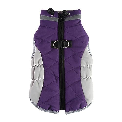 chiphop Winter Baumwolle Gepolsterte Hundekleidung Brust Zurück Reißverschluss Jacke Haustier Kleidung Brust Zurück Traktion Set Hundemantel S (Purple, S) von chiphop