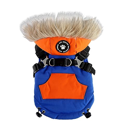 chiphop Winter Baumwolle Gepolsterte Hundekleidung Brust Zurück Reißverschluss Jacke Haustier Kleidung Brust Zurück Traktion Set Zughunde Geschirr (Blue, M) von chiphop