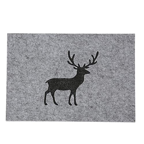 Filz Tischset mit Hirsch, grau, 45x35cm - Design Platzset Weihnachten Winter Alpen Deko von coco+cozy LIVING