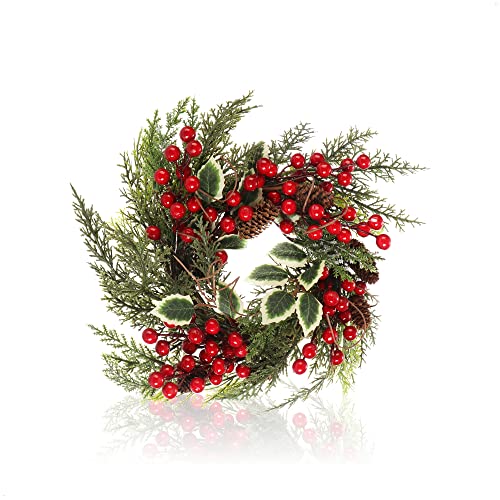com-four® Türkranz Weihnachten - Adventskranz mit roten Beeren und Blätterkranz - Dekokranz - Weihnachtsdeko - Tischkranz - Weihnachtskranz von com-four