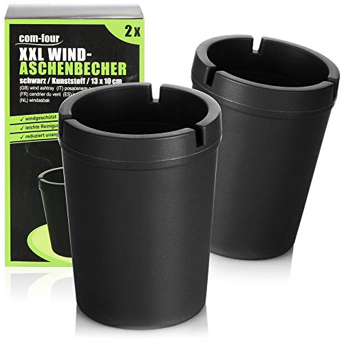 com-four® 2x XXL Aschenbecher für draußen - Windaschenbecher - Sturmaschenbecher mit Deckel - Autoaschenbecher, Ø 10 cm (schwarz) von com-four