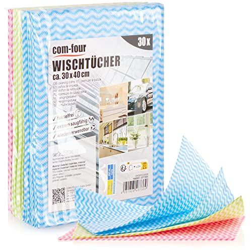 com-four® 30x Wischtuch - Wiederverwendbare Reinigungstücher für Küche, Bad und Haushalt - Mehrzweck-Lappen in 3 Farben - waschbares Putztuch (030 Blatt - 30x40cm - 3 Farben) von com-four