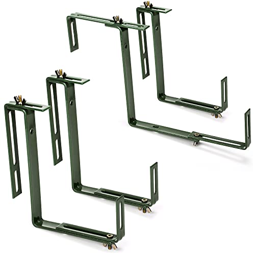 com-four® 4X Blumenkastenhalter für Balkon-Brüstungen und Geländer - Flexible Befestigung aus Metall für Pflanzkästen - 2-Fach verstellbar - kein Bohren notwendig (4 Stück - grün) von com-four