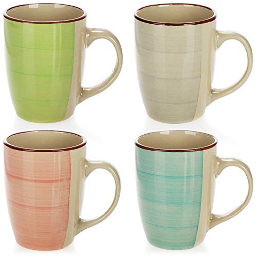 com-four® 4x Kaffeebecher aus Keramik - Kaffee-Tasse in modernem Design - Kaffeepott für Kalt- und Heißgetränke - 260 ml (04 Stück - blau/grün/rosa/beige) von com-four