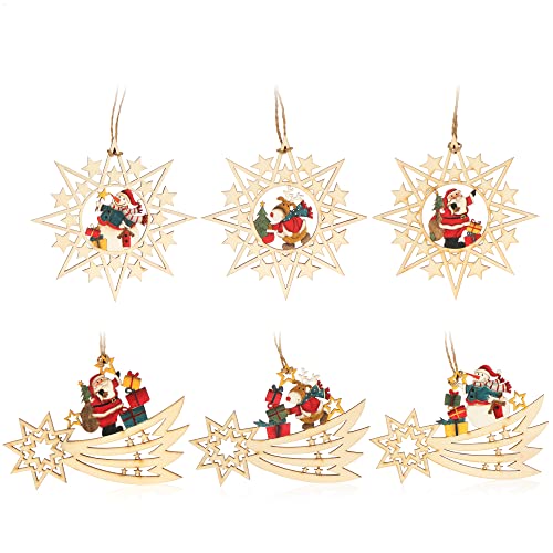 com-four® 6X Holzanhänger für den Weihnachtsbaum - Christbaumschmuck aus Holz - Holzverzierung Weihnachtsdeko mit bunten Motiven - Dekoration für den Weihnachtsbaum von com-four