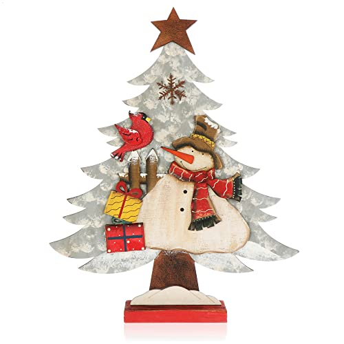 com-four® Dekorativer Aufsteller für Weihnachten - Weihnachtlicher Tannenbaum aus Holz - Weihnachtsbaum mit Schneemann zum Dekorieren (01 Stück - Tanne weiß 38cm) von com-four