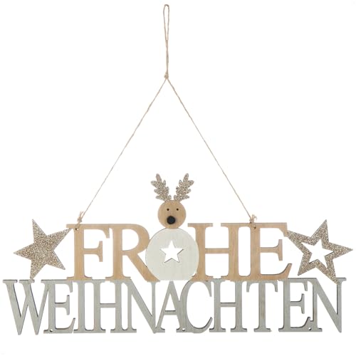 com-four® Hängedeko Weihnachten - Holz-Aufhänger mit Schriftzug für Weihnachten - Türschild aus Holz für Tür, Fenster oder Wand - Christmas Sign (weiß + grau) von com-four