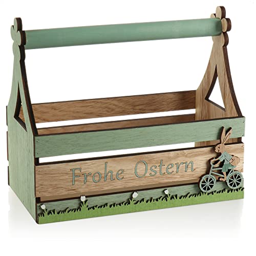 com-four® Holzbox für Ostern - kleine Werkzeugkiste als Osterdekoration - Körbchen zum Verschenken - Osterkorb (1 Stück - Kasten - grün) von com-four