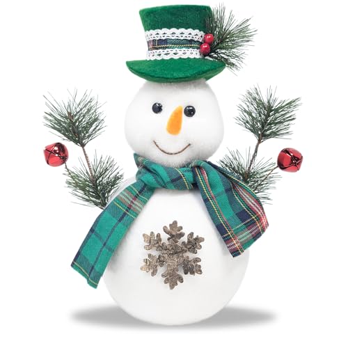 com-four® Schneemann Figur Größe L, süße Weihnachtsdeko, optimal als Tischdeko zur Adventszeit, schöne Dekofigur für Innen (grün-weiß - L) von com-four