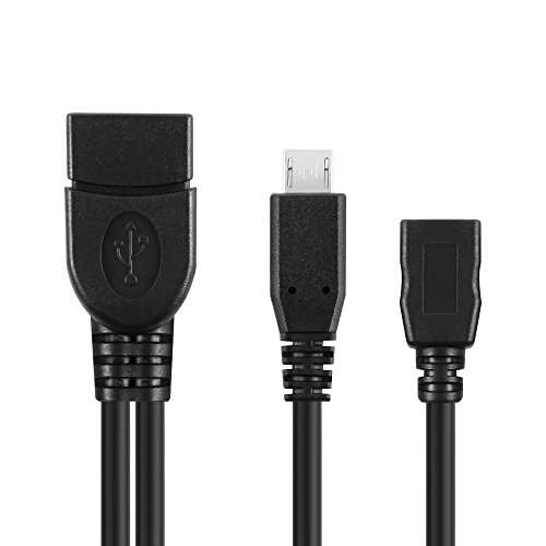 conecto CC20119 USB-OTG Adapter-Kabel, Micro-USB 2.0-Stecker auf USB-Buchse Typ A + Strom-Anschluss (1 Stück), 0,20m von conecto