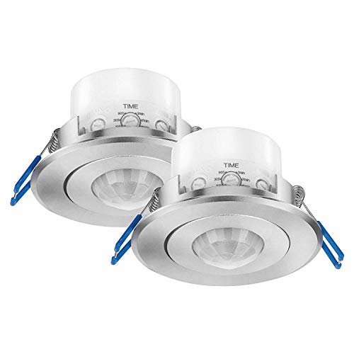 conecto Infrarot Bewegungsmelder Decke innen Einbau Unterputz 68mm Deckenmontage LED 360° Lichtsteuerung IP20 (2er Set), Silber Aluminium von conecto