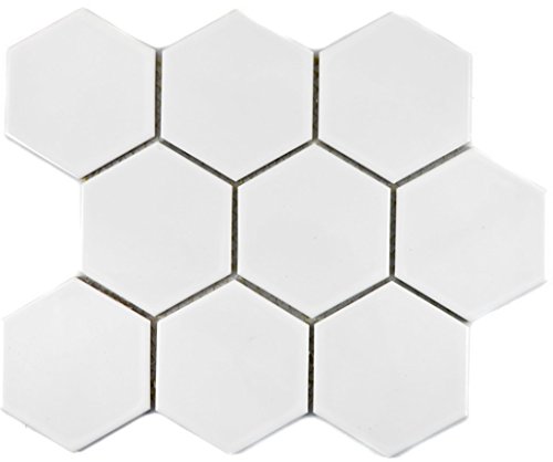 Mosaik Fliese Keramik Hexagon weiß glänzend für BODEN WAND BAD WC DUSCHE KÜCHE FLIESENSPIEGEL THEKENVERKLEIDUNG BADEWANNENVERKLEIDUNG Mosaikmatte Mosaikplatte von conwire