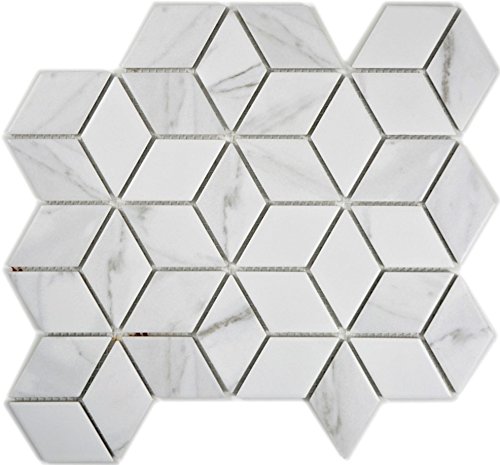 Mosaik Fliese Keramik weiß Diamant POV Carrara für WAND BAD WC DUSCHE KÜCHE FLIESENSPIEGEL THEKENVERKLEIDUNG BADEWANNENVERKLEIDUNG Mosaikmatte Mosaikplatte von conwire