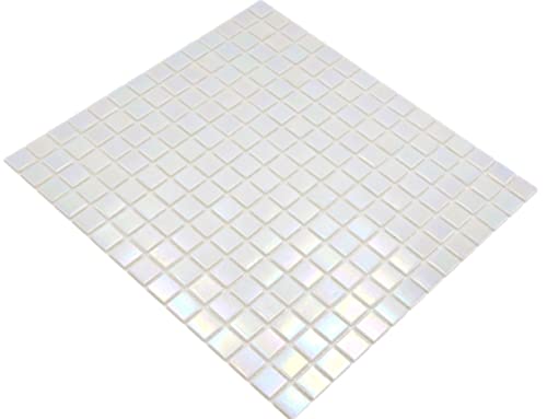 Mosaik iridium weiss Poolfliesen Poolmosaik Fliesen Glas glänzend Quadrat Wand Boden Küche Bad Dusche von conwire