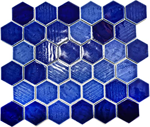 Mosaikmatte Keramik Mosaik Hexagonal blau glänzend von conwire