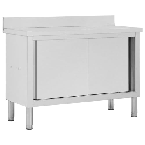 csderty Furniture Home Tools Arbeitstisch mit Schiebetüren, 120 x 50 x (95-97) cm, Edelstahl von csderty