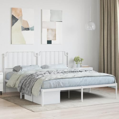 csderty Furniture Home Tools Bettgestell aus Metall mit Kopfteil, Weiß, 180 x 200 cm, Super-Kingsize-Bett von csderty