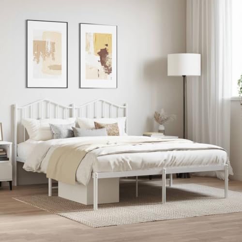 csderty Furniture Home Tools Bettgestell aus Metall mit Kopfteil, weiß, 140 x 190 cm von csderty