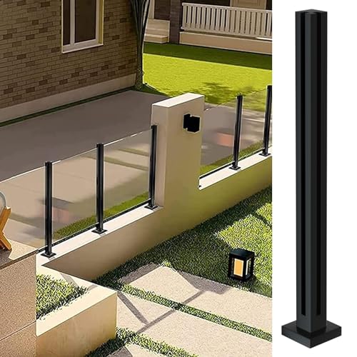 Glas-Balustradenpfosten, Schwarz 95cm – Geländersystem aus Glas – Aufsatzlose Einsteckenden für Veranda, Stufen, Balkon, Pool, Garten, Terrassentreppe – Quadratisch aus Edelstahl von cvter