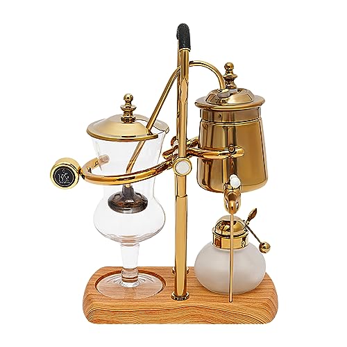 czyuRachel Siphon Kaffeemaschine, 4 Tassen Syphon Kaffeebereiter 400ml Retro Glassiphon Kaffeemaschine Belgien Family Balance Siphon Mit T-Griff Und Holzsockel, Gold von czyuRachel