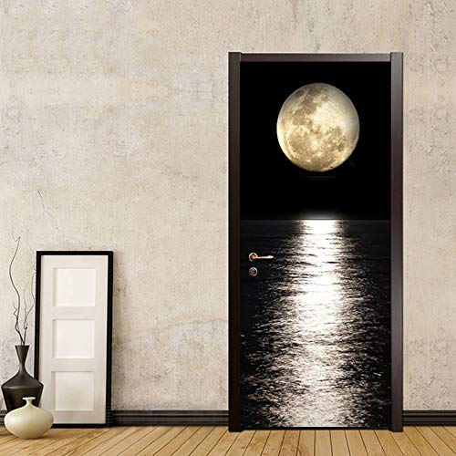 türposter,Pvc Tür Aufkleber 3D Nacht Mond Meeresspiegel Ansicht Tür Dekoration Wohnzimmer Esszimmer Vinyltür Wandbilder Tapete 3D Tür Poster 90x200cm von dalongshan