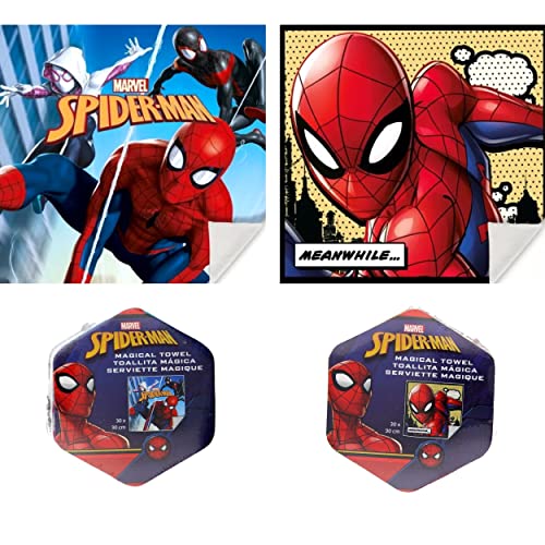 damaloo 2X Zauberhandtuch als Kindergeburtstag Gastgeschenke passend für Spiderman Fans - Handtuch Set als Mitbringsel oder Mitgebsel Kinder - Magische Handtücher für Pinata - Magic Towel 30x30 von damaloo