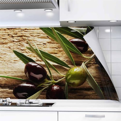 danario Küchenrückwand selbstklebend - Matt - Spritzschutz Küche - versteifte PET Folie - 0,37 mm - Oliven - 80cm x 500cm von danario