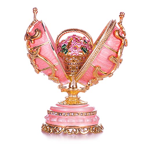 Fabergé-Stil Ei Frühlingsblumen mit Korb der Blumen 8,5 cm rosa von danila-souvenirs