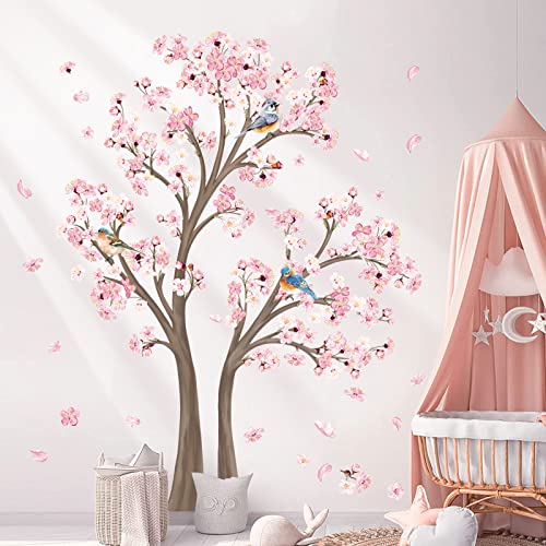 decalmile Wandtattoo Groß Baum Kirschblüte Wandaufkleber Kirschbaum Blumen Rosa Wandsticker Schlafzimmer Wohnzimmer Kinderzimmer Wanddeko von decalmile