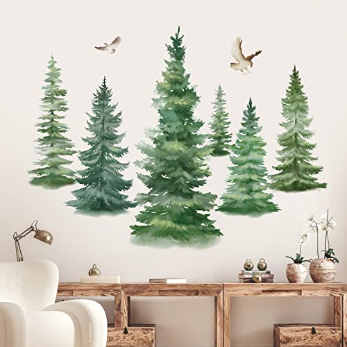 decalmile Wandtattoo Baum Große Aquarell Kiefer Wandaufkleber Grüne Pflanzen Wandsticker Wohnzimmer Kinderzimmer Schlafzimmer Wanddeko (H: 95cm) von decalmile