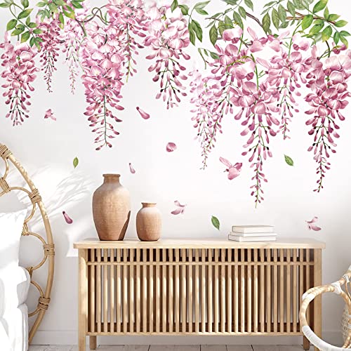 decalmile Wandtattoo Hängende Rebe Rosa Blumen Wandaufkleber Blüten Baum Ast Pflanzen Wandsticker Schlafzimmer Wohnzimmer Sofa Wanddeko von decalmile