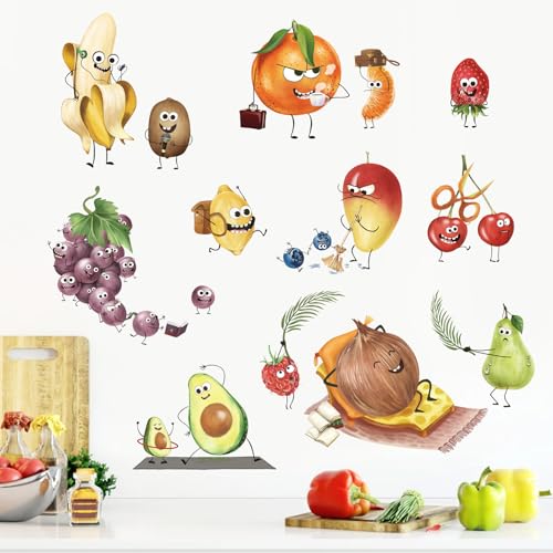 decalmile Wandtattoo Küche Obst Lustig Wandaufkleber Küche Banane Zitrone Mango Wandsticker Küche Esszimmer Kühlschrank Schrank Wanddeko von decalmile