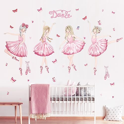 decalmile Wandtattoo Mädchen Ballerina Rosa Wandaufkleber Ballett Tänzerin Mädchen Schmetterling Wandsticker Babyzimmer Kinderzimmer Mädchen Schlafzimmer Wanddeko von decalmile