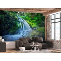 Wasserfall Baum Wald Natur Pflanzen Grüner Dschungel Foto Wallpaper Wandbild Poster Wandbedeckung von decalsst