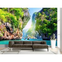 strand Meer Insel Rock Baum Himmel Tapete Wand Wandbild Ozean Foto Sommer Poster Wandbedeckung, Wanddekoration von decalsst