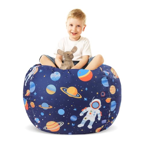 Decalsweet Sitzsack Kinder Spielzeug Stofftier Aufbewahrung, Große Größe Kuscheltiere Aufbewahrung für Mädchen Jungen, Aufbewahrung Organizer Lagerung Kinderzimmer (Nur Tasche） Blau Astronaut von decalsweet