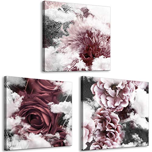 decomonkey Bilder Blumen 90x30 cm 3 Teilig Wandbild Groß Leinwandbild XXL Deko Wohnzimmer Schlafzimmer Büro Wanddeko Leinwand Pictures For Wall Poster Wall Painting Wolken Abstrakt von decomonkey