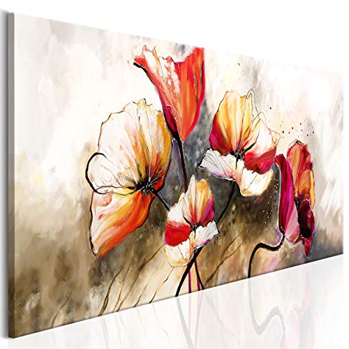 decomonkey Bilder Mohnblumen 120x40 cm 1 Teilig Leinwandbilder Bild auf Leinwand Vlies Wandbild Kunstdruck Wanddeko Wand Wohnzimmer Wanddekoration Deko Natur Pflanzen Blumen romantisch bunt von decomonkey