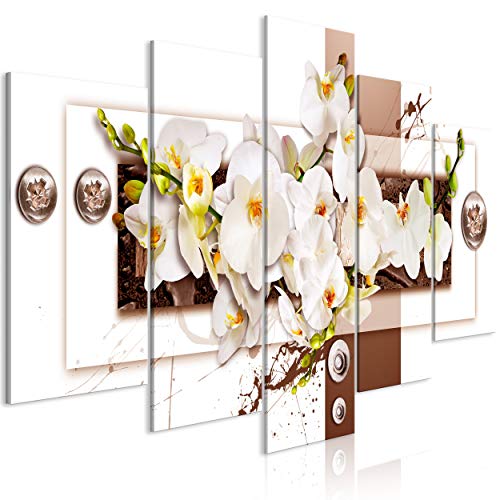 decomonkey Bilder Orchidee 100x50 cm 5 Teilig Leinwandbilder Bild auf Leinwand Wandbild Kunstdruck Wanddeko Wand Wohnzimmer Wanddekoration Deko Blumen Abstrakt von decomonkey