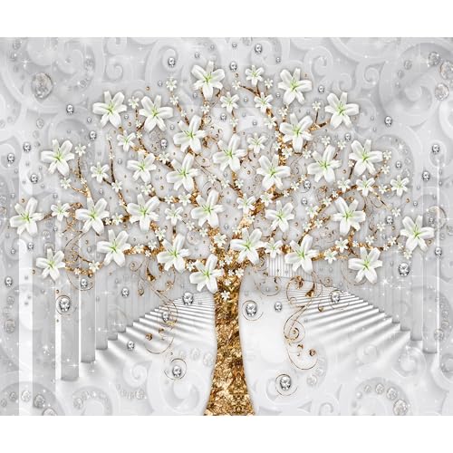 decomonkey Fototapete Blumen Baum 200x140 cm XL Tapete Fototapeten Vlies Tapeten Vliestapete Wandtapete moderne Wandbild Wand Schlafzimmer Wohnzimmer Gustav Klimt Lilien Ornament von decomonkey