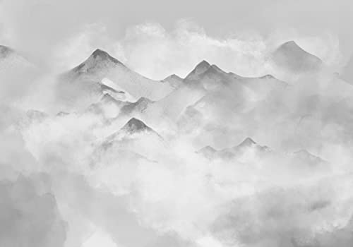 decomonkey Fototapete selbstklebend Berge Landschaft 392x280 cm XXL Selbstklebende Tapeten Wand Fototapeten Tapete Wandtapete klebend Klebefolie Deko Modern Abstrakt Natur Nebel Schwarz WeiÃŸ von decomonkey