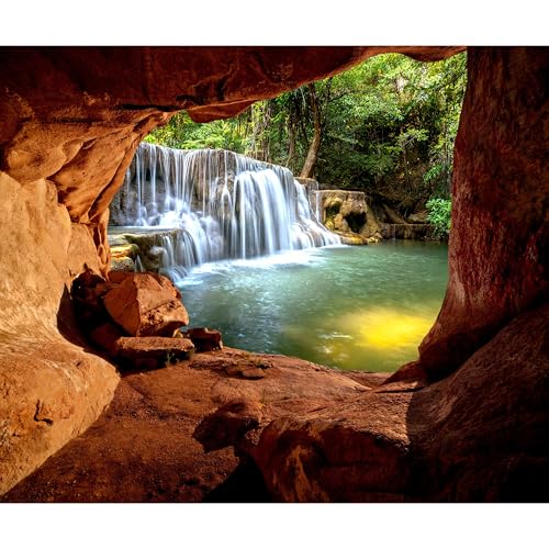 decomonkey Fototapete selbstklebend Wasserfall Wald 343x256 cm XL Selbstklebende Tapeten Wand Fototapeten Tapete Wandtapete klebend Klebefolie Natur von decomonkey