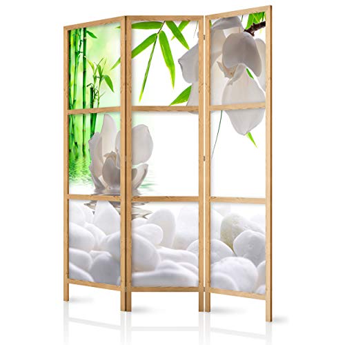 decomonkey Paravent Raumteiler Innen Bambus Spa 135x171 cm 3 Teilig Room Divider Wall Raumteiler Stehend Trennwand Sichtschutz Spanische Wand Sichtschutzwand Wohnzimmer Holz Zen Orient Japan WeiÃŸ von decomonkey