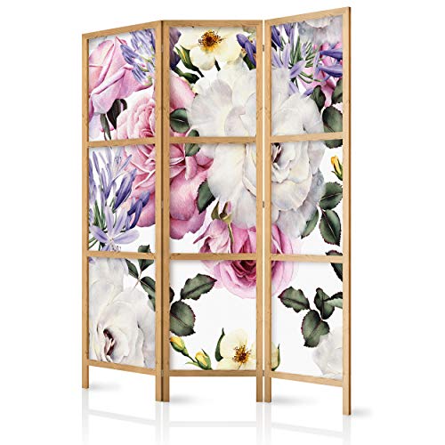 decomonkey Paravent Raumteiler Innen WeiÃŸ Blumen 135x171 cm 3 Teilig Room Divider Wall Raumteiler Stehend Trennwand Sichtschutz Spanische Wand Sichtschutzwand Wohnzimmer Holz Spa Zen Modern Japan von decomonkey