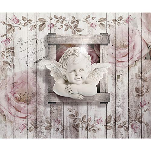 decomonkey Premium Fototapete Blumen Engel Blumen 250x175 cm XL Tapete Fototapeten Vlies Tapeten Vliestapete Wandtapete moderne Wandbild Wand Schlafzimmer Wohnzimmer Rose Holz Vintage von decomonkey