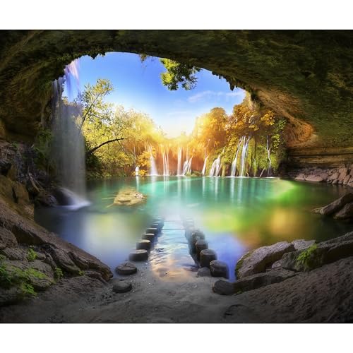 decomonkey Premium Fototapete Wasserfall Landschaft 300x210 cm XL Tapete Fototapeten Vlies Tapeten Vliestapete Wandtapete moderne Wandbild Wand Schlafzimmer Wohnzimmer Natur von decomonkey