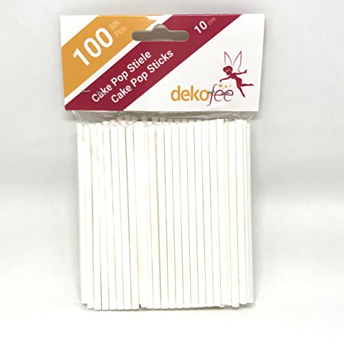 dekofee 100 Cake Stiele-10cm-Cake Pop Lollipop Sticks-Papier Stiele, Stoff, Weiß, 10cm von dekofee