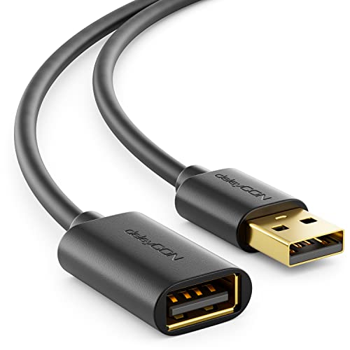 deleyCON 0,5m USB 2.0 High Speed Kabel Verlängerungskabel USB A-Stecker zu USB A-Buchse - Schwarz von deleyCON